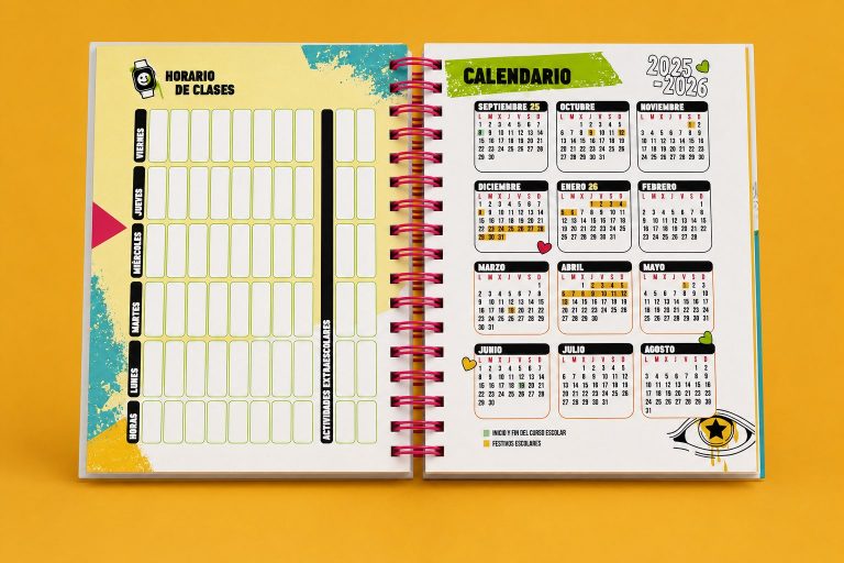 Diseño de horario de clases y calendario escolar 2025-2026 para agenda educativa.